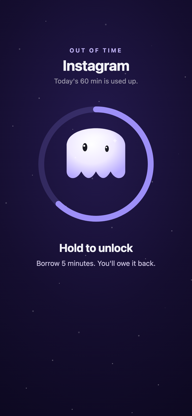 Nora's out-of-time screen: hold to borrow five minutes